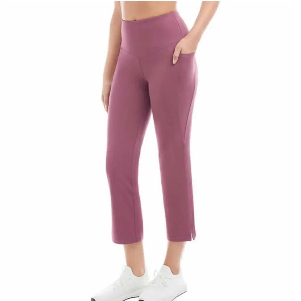Jockey Ladies Yoga Capri Cropped Slit Flare Stretch Pant Mauve/Nocturne Sz Small